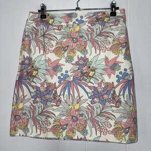 Talbots Women’s Canvas A Line Skirt Tropical Floral Parrot Pastel Pink 4 NWT